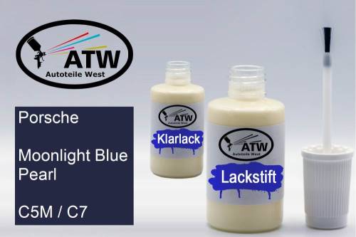 Porsche, Moonlight Blue Pearl, C5M / C7: 20ml Lackstift + 20ml Klarlack - Set, von ATW Autoteile West.